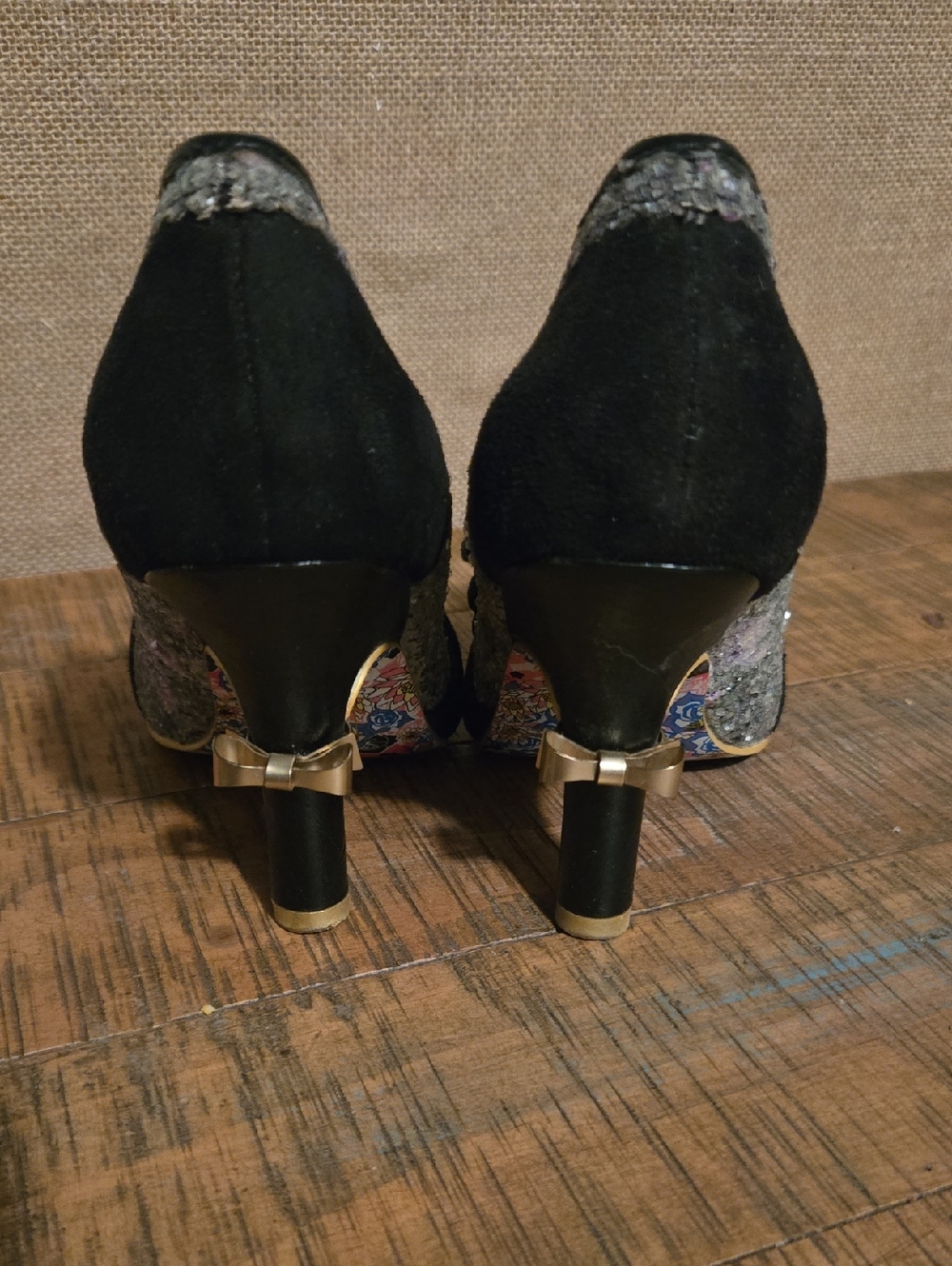 Irregular Choice Women’s Black and Purple Floral Accent High Heels - Picture 3 of 7